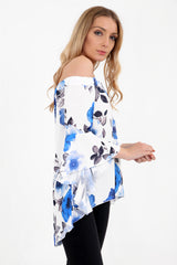 Floral Crepe Frill Asymmetric Hem Bardot Top