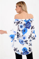 Floral Crepe Frill Asymmetric Hem Bardot Top