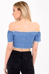 Denim Bardot Öten Crop Top