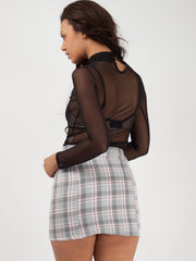 Tartan Check Buckle Zip Up Skirt