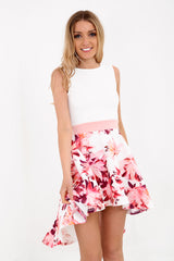 Hi-Lo Half Floral Skater Dress