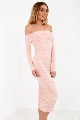 Rumpf Bardot Bodycon Midi Kleid