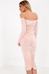 Rumpf Bardot Bodycon Midi Kleid