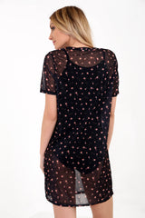 Vestido de malla de malla impresa en forma de cuerpo forrado