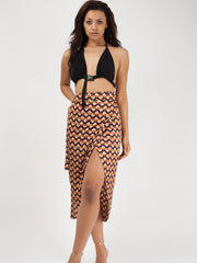 Geometric Print Wrap Over Sarong Midi Skirt