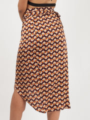 Geometric Print Wrap Over Sarong Midi Skirt