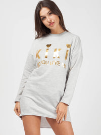 Kiki Slogan Sweat Jumper Dress - Grey