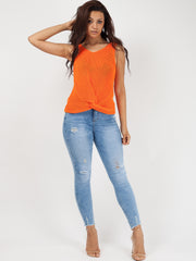 V Neck Twist Front Sleeveless Knitted Vest Top