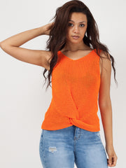 V Neck Twist Front Sleeveless Knitted Vest Top