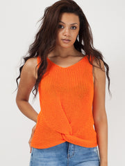 V Neck Twist Front Sleeveless Knitted Vest Top
