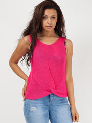 V Neck Twist Front Sleeveless Knitted Vest Top