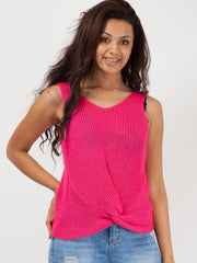 V Neck Twist Front Sleeveless Knitted Vest Top