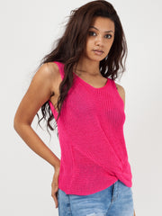 V Neck Twist Front Sleeveless Knitted Vest Top