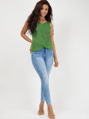 V Neck Twist Front Sleeveless Knitted Vest Top