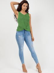 V Neck Twist Front Sleeveless Knitted Vest Top