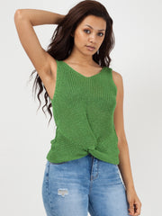 V Neck Twist Front Sleeveless Knitted Vest Top