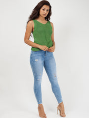 V Neck Twist Front Sleeveless Knitted Vest Top