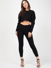 Oversized Cable Knit Crop Top & Trouser Co-ord