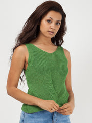 V Neck Twist Front Sleeveless Knitted Vest Top