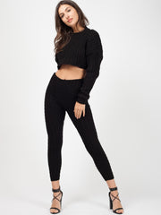Oversized Cable Knit Crop Top & Trouser Co-ord