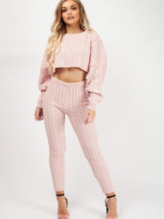Oversized Cable Knit Crop Top & Trouser Co-ord