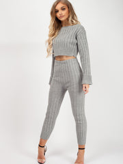 Ribbed Knitted Crop Top & Bottom Loungewear