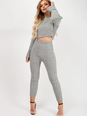 Ribbed Knitted Crop Top & Bottom Loungewear