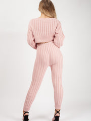 Ribbed Knitted Crop Top & Bottom Loungewear