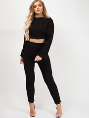 Ribbed Knitted Crop Top & Bottom Loungewear