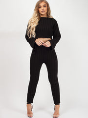 Ribbed Knitted Crop Top & Bottom Loungewear