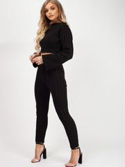 Ribbed Knitted Crop Top & Bottom Loungewear