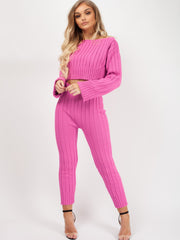 Ribbed Knitted Crop Top & Bottom Loungewear