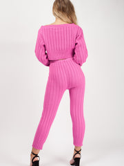 Ribbed Knitted Crop Top & Bottom Loungewear