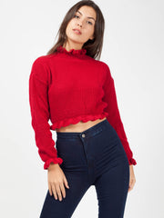 Ruffle Detail Cropped Knitted Jumper