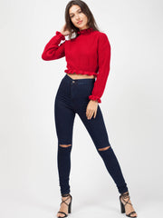 Ruffle Detail Cropped Knitted Jumper