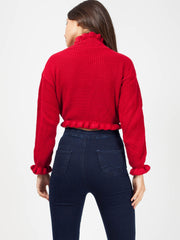 Ruffle Detail Cropped Knitted Jumper