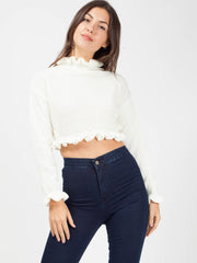 Ruffle Detail Cropped Knitted Jumper