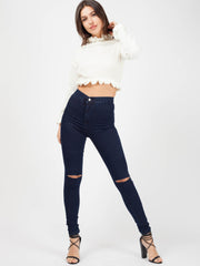 Ruffle Detail Cropped Knitted Jumper