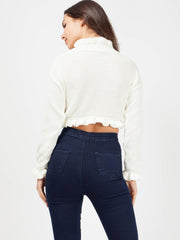 Ruffle Detail Cropped Knitted Jumper