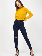 Ruffle Detail Cropped Knitted Jumper