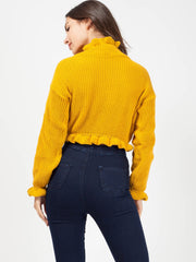 Ruffle Detail Cropped Knitted Jumper