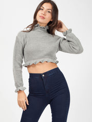 Ruffle Detail Cropped Knitted Jumper