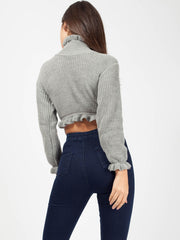 Ruffle Detail Cropped Knitted Jumper