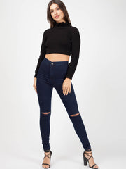 Ruffle Detail Cropped Knitted Jumper