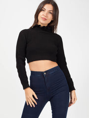 Ruffle Detail Cropped Knitted Jumper