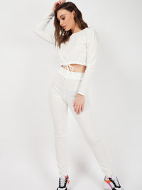 Drawstring Waist Crop Top & Trouser Co-ord - Cream