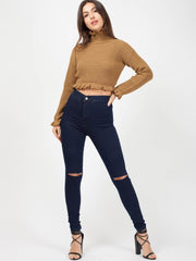 Ruffle Detail Cropped Knitted Jumper