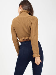 Ruffle Detail Cropped Knitted Jumper