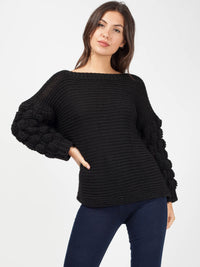 Bobble Sleeve Knitted Jumper - Black