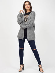 Bobble Sleeve Knitted Cardigan